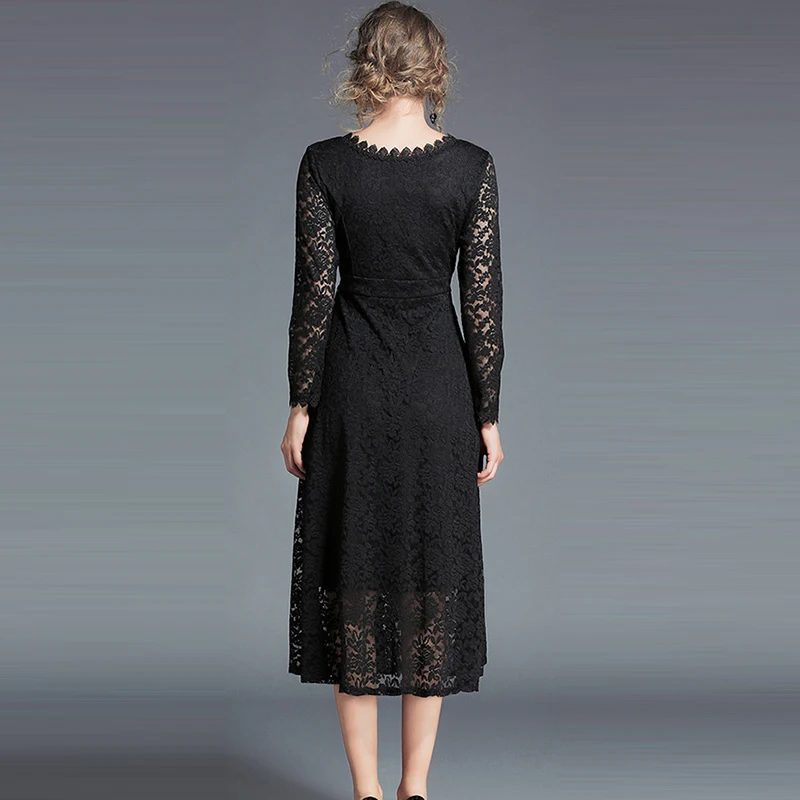 Лидер продаж Для женщин Весна Кружево длинное платье 2018 Новинка весны мода V