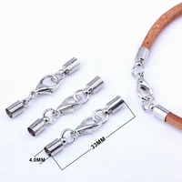 inside 4 0mm 12pcs round leather cord crimps end caps lobster clasp terminating fastener diy necklace jewelry making olingart