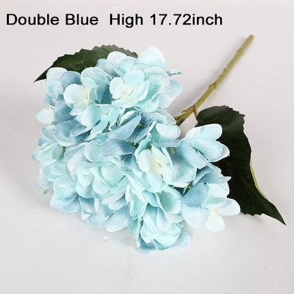 double blue Xuanxiaotong 1 шт. искусственный цветок гортензии шелковые ветви с зелеными листьями для осени Свадебные вечерние украшения для дома высокое качество - Цвет: double blue