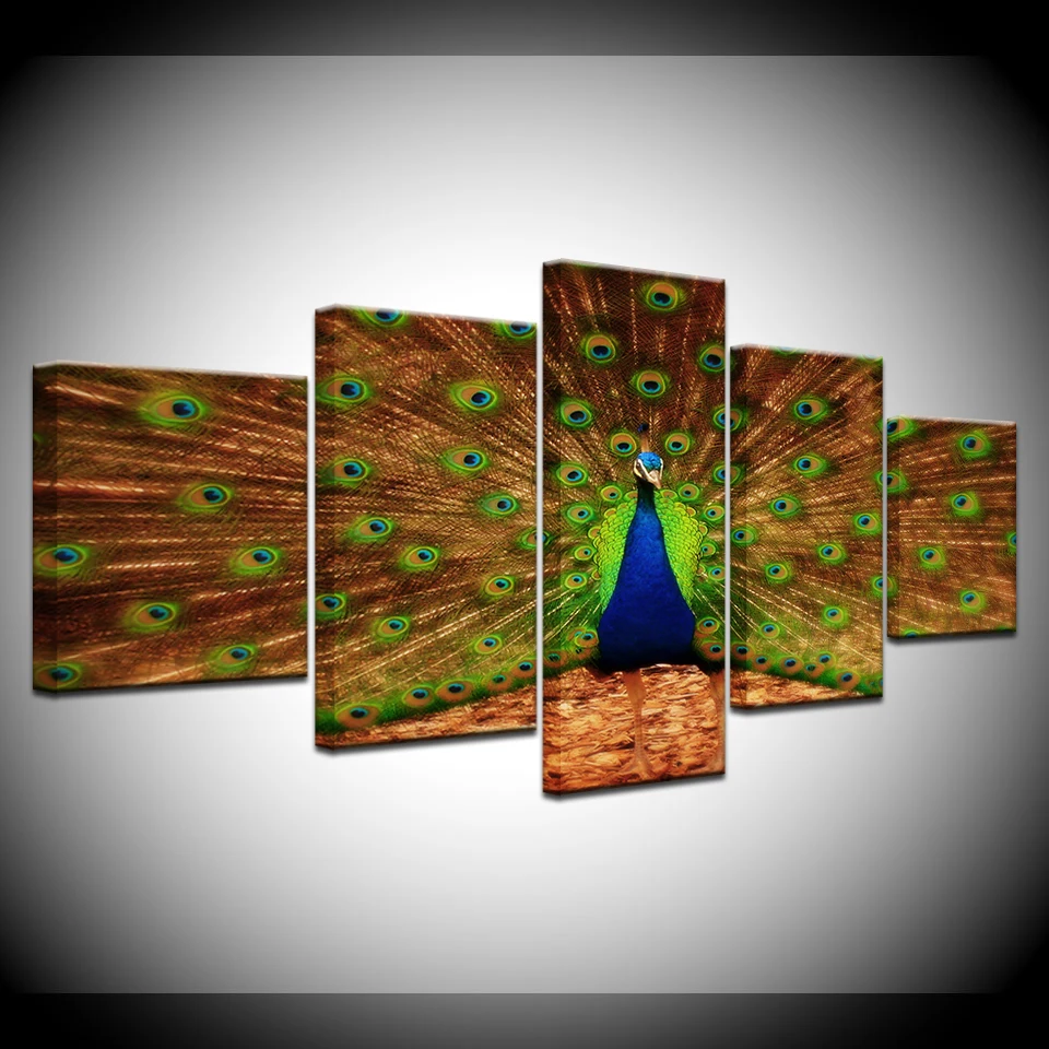 Картина на холсте павлин танец 5 шт. настенная живопись модульные обои постер