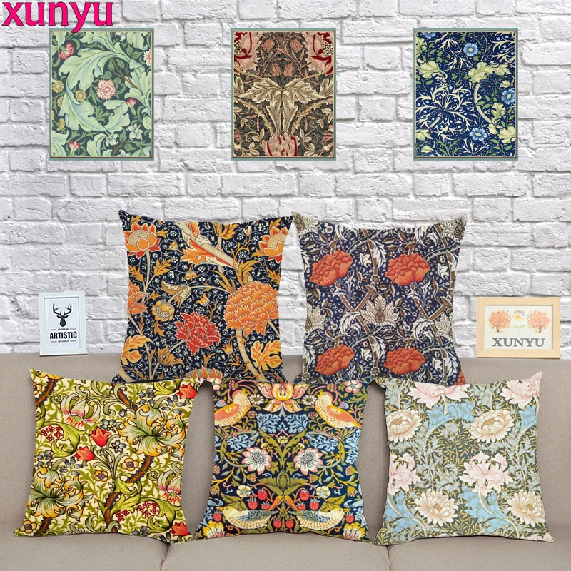 

XUNYU Vintage Flower Cushion Cover 45x45cm Floral Pillow Case Polyester Pillowcase Home Decorative Throw Pillow Cover For Sofa