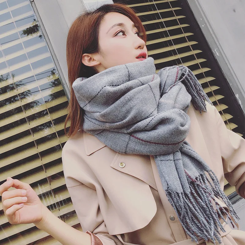 Женский шерстяной шарф в клетку кашемировые шарфы с широкими решетками Длинная