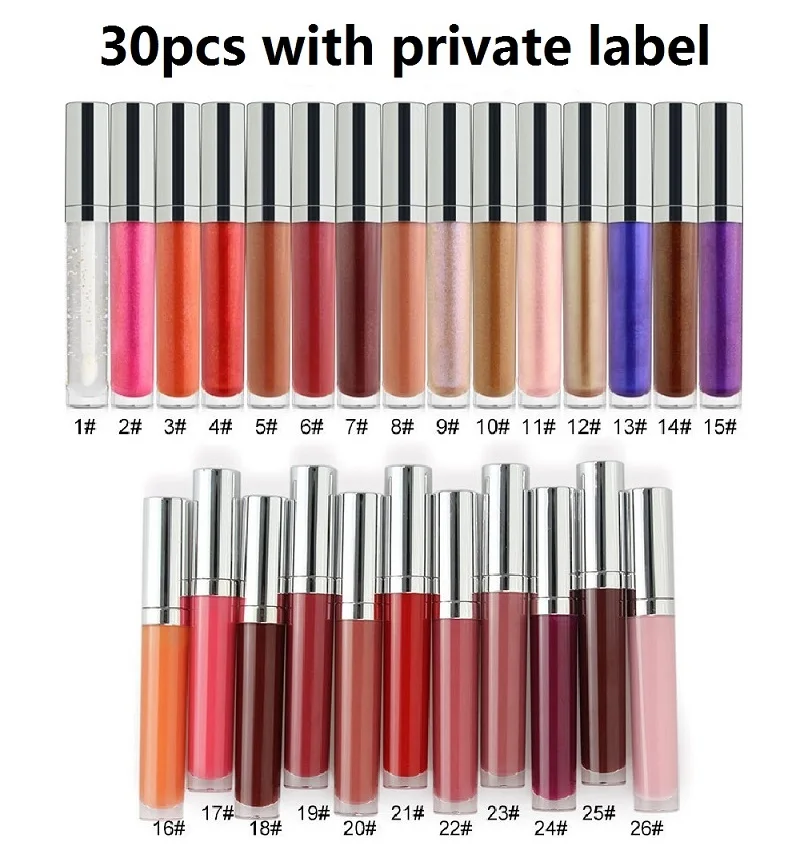 30pcs Private logo Новинка, 26 цветов, стойкий водостойкий жидкий блеск для губ, Прозрачный блестящий блеск, глянцевый блеск для макияжа, блеск для губ, индивидуальная торговая марка - Color: 30pcs Private logo