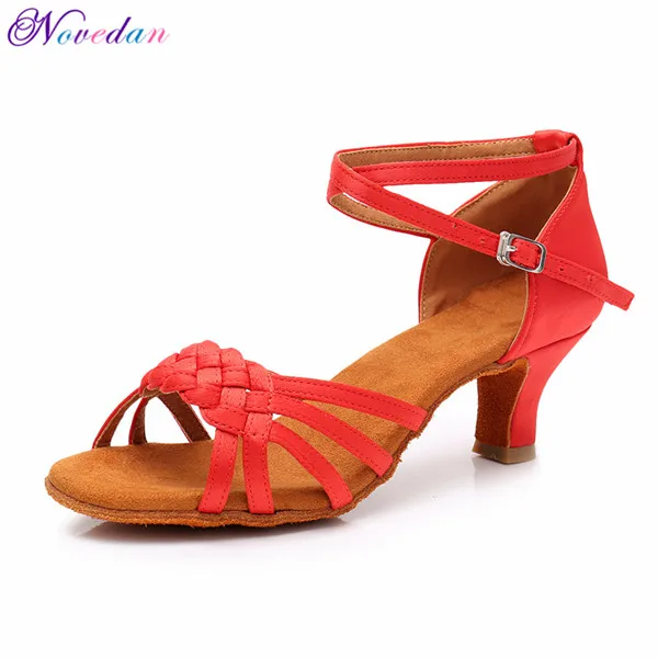 Red 5cm Heel Женская обувь для девочек, красный, белый каблук средней высоты, 5 см, 7 см, атлас, танго, Самба, латинский, бальный, сальса, танцевальная обувь для женщин - Цвет: Red 5cm Heel