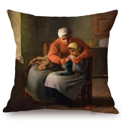 Jean Francois Millet Pastoral Realism Oil Painting The Gleaners Harvest Home Decoration Art Pillow case Linen Sofa Cushion Cover