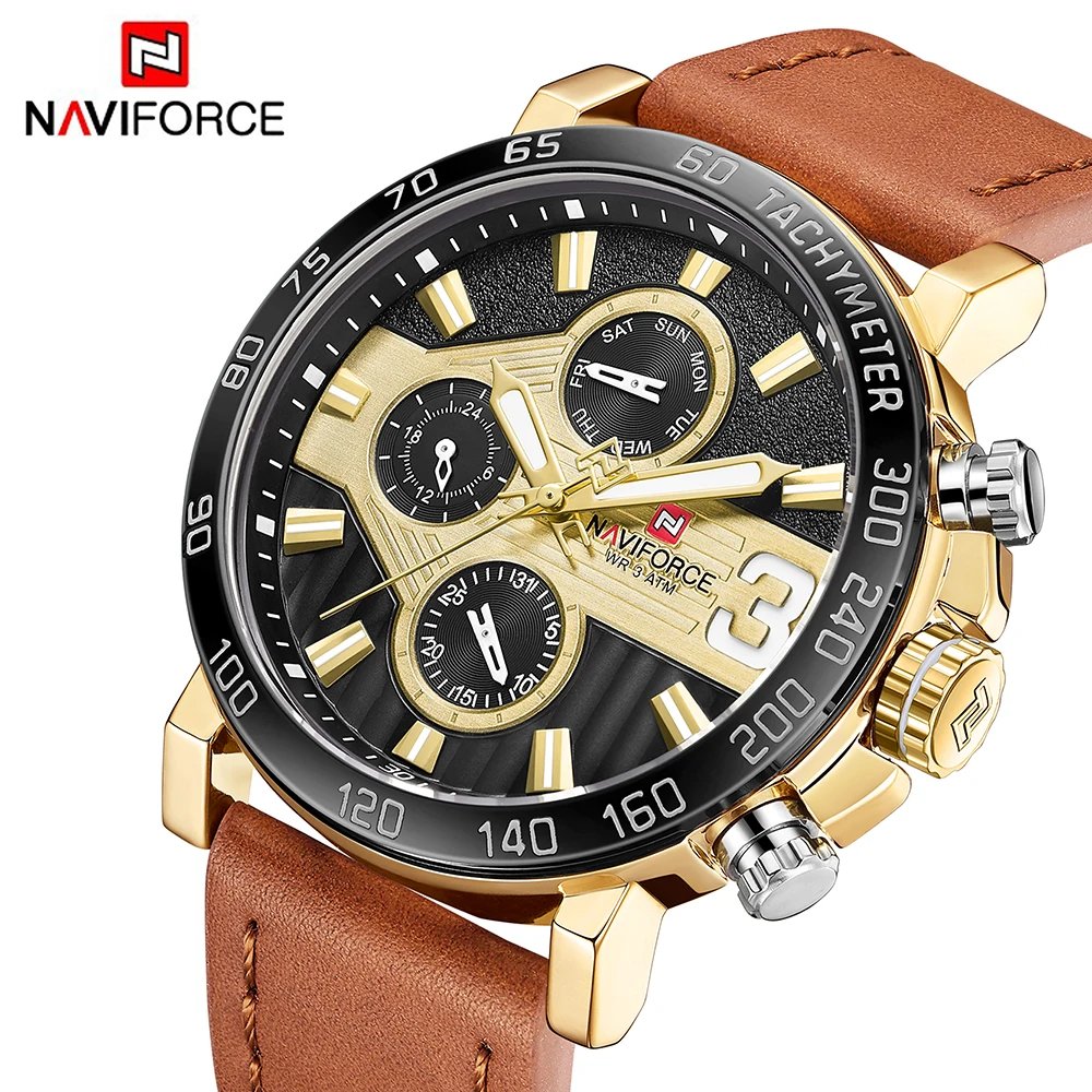 Топ Элитный бренд NAVIFORCE кварцевые часы для мужчин спортивные кожаные Военная