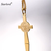 saint benedict cross pendant necklace stainless steel st benedict of nursia christian jewelry for menwomen gp2517