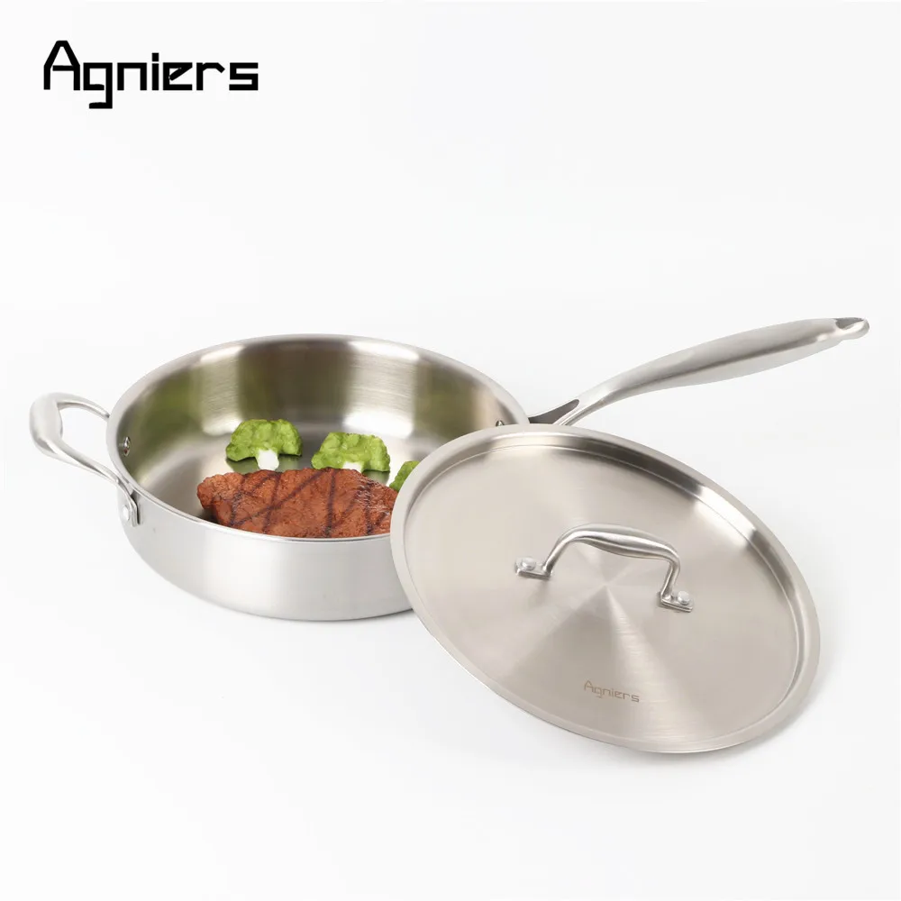 Agniers 6 шт. 3 кастрюли матовое серебро Нержавеющая сталь набор посуды с крышкой из нержавеющей стали 24 см Souppot+ 20 см Кастрюля+ 26 см Sautepan