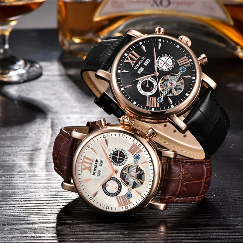 BINSSAW мужские роскошные Брендовые автоматические механические часы Tourbillon деловые