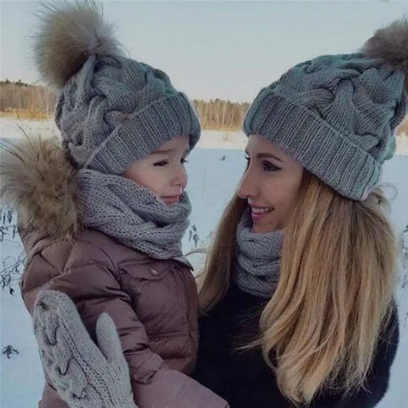 Лидер продаж 2 шт. вязаная шапка с помпоном и кисточкой для мамы ребенка зимние