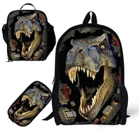 dinosur school 3pcsset 17 inch book bag with pencil case and lunch bag for age 6 15 students kids boys bagpack panda design