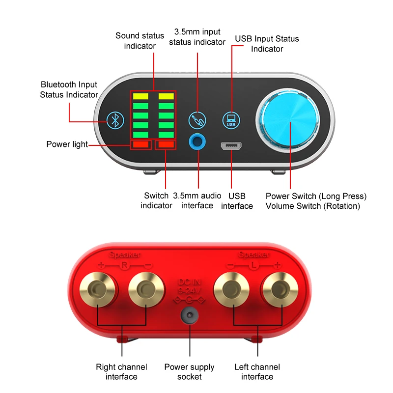 Цифровой усилитель мощности Mini Class D стерео Bluetooth 5 0 TPA3116 3 мм USB-вход Hi-Fi аудио