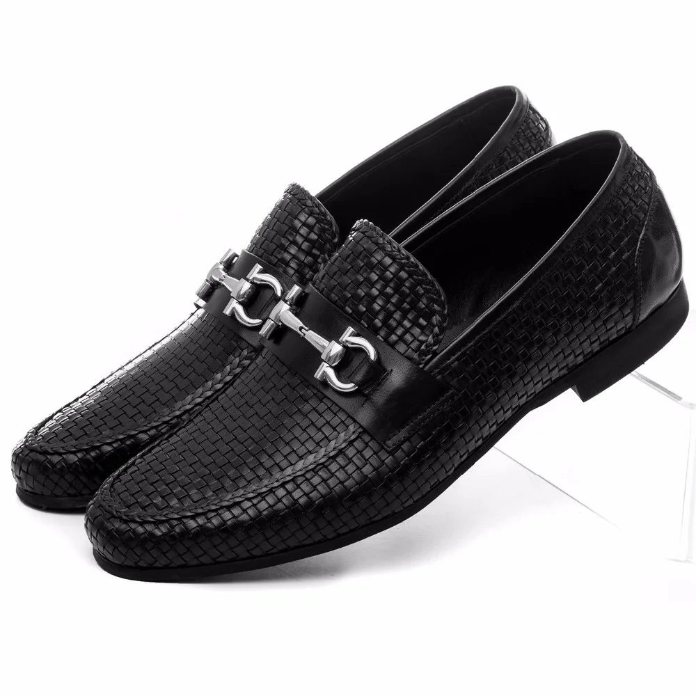 Large Size Eur46 Woven Design Black Summer Loafers Shoes Genuine Leather Mens Casual With Buckle | Обувь