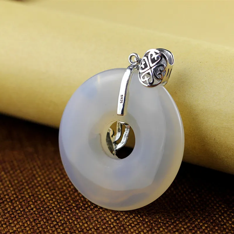 Женский винтажный кулон из серебра 100% пробы с белым нефритом|fine jewelry|jewelry necklace