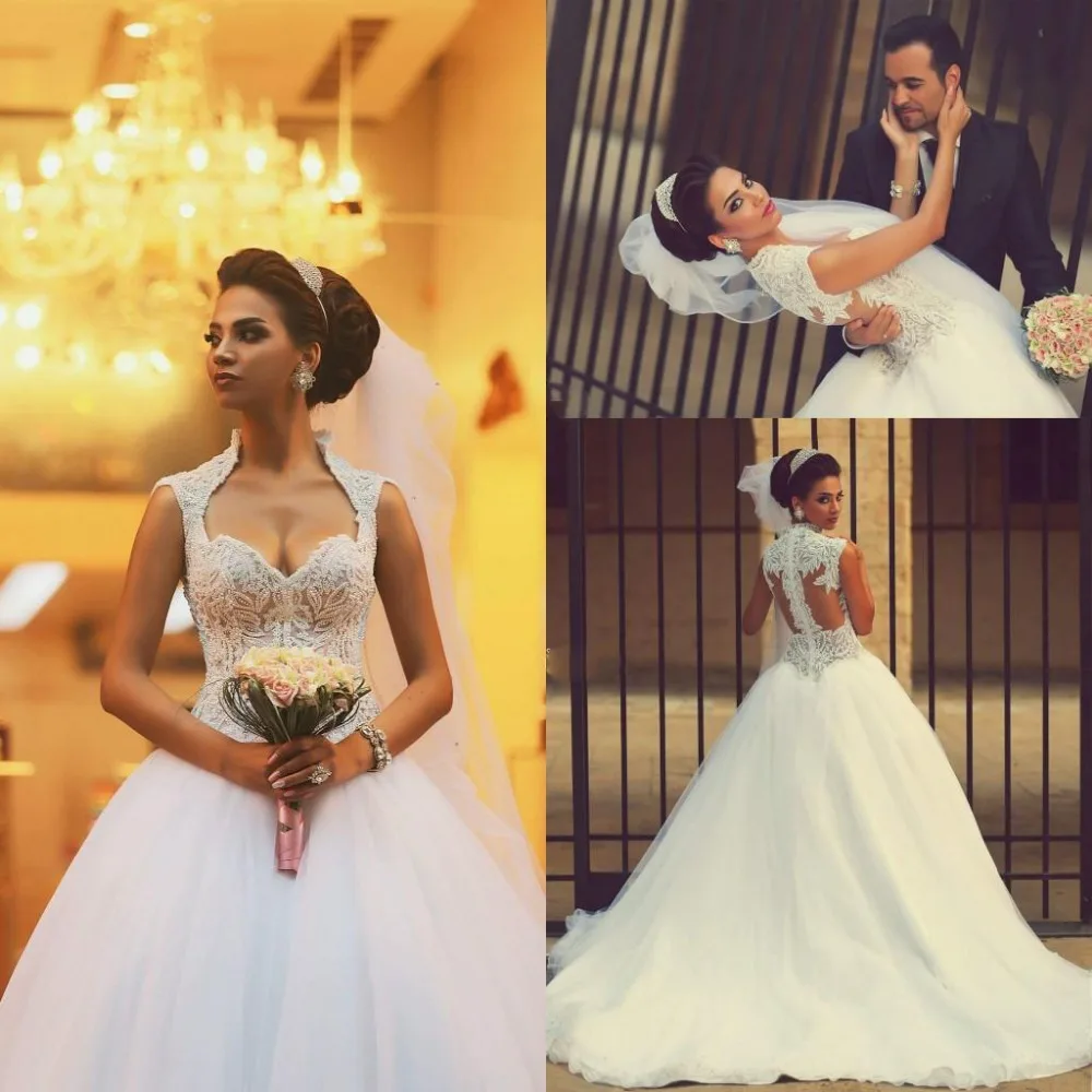 Elegant White Ivory Wedding Dresses Ball Gowns Sleeveless Appliques Beaded Princess Bridal Vestidos Floor Length | Свадьбы и
