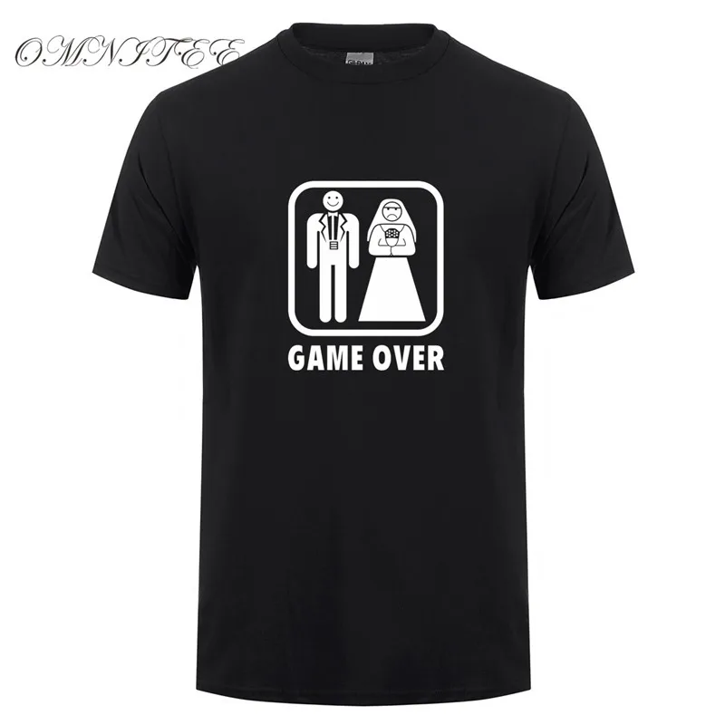 Летние футболки для брака с надписью Game Over новинка забавная Мужская футболка
