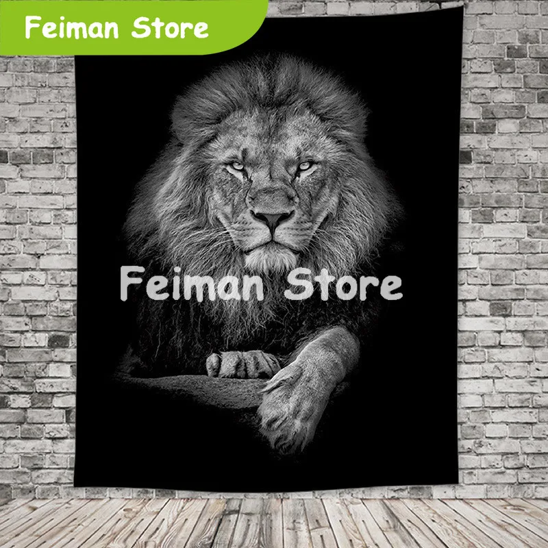 Полиэстер лев тигр леопард настенный гобелен черный животное скандинавский