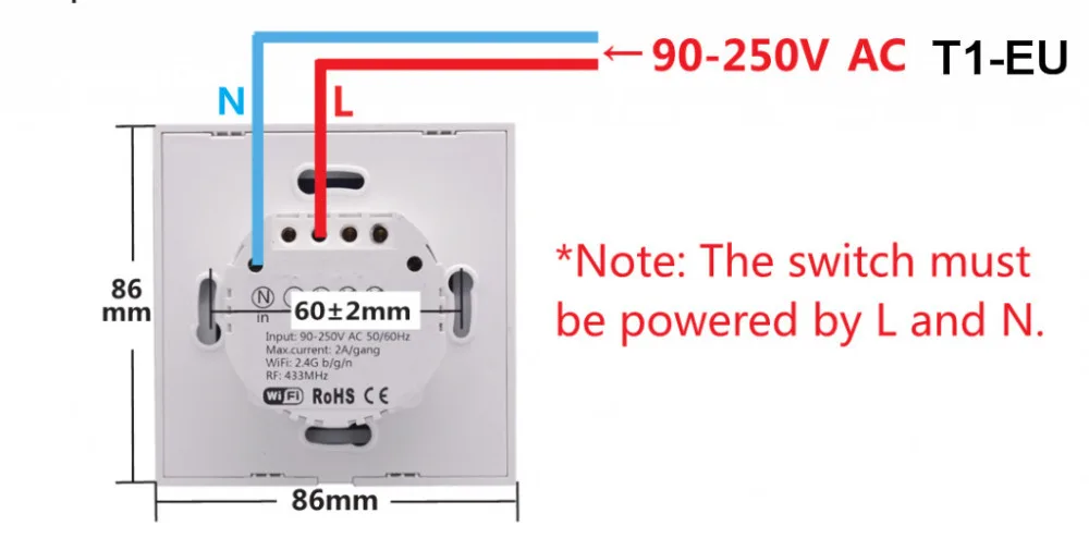 Интеллектуальный выключатель света Sonoff T1 US/EU Wi-Fi RF/APP/Touch Управление настенный выключатель света 1/2/3 Gang 86 панель типа настенный сенсорный переключатель света Умный дом
