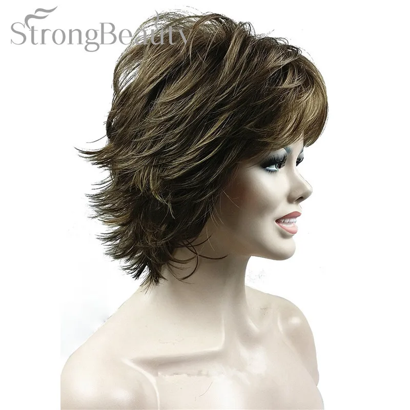 StrongBeauty Синтетические Искусственные парики коричневый черный блонд короткий волнистый аксессуар для волос пушистой цветок отрезать парики с челкой много цветов