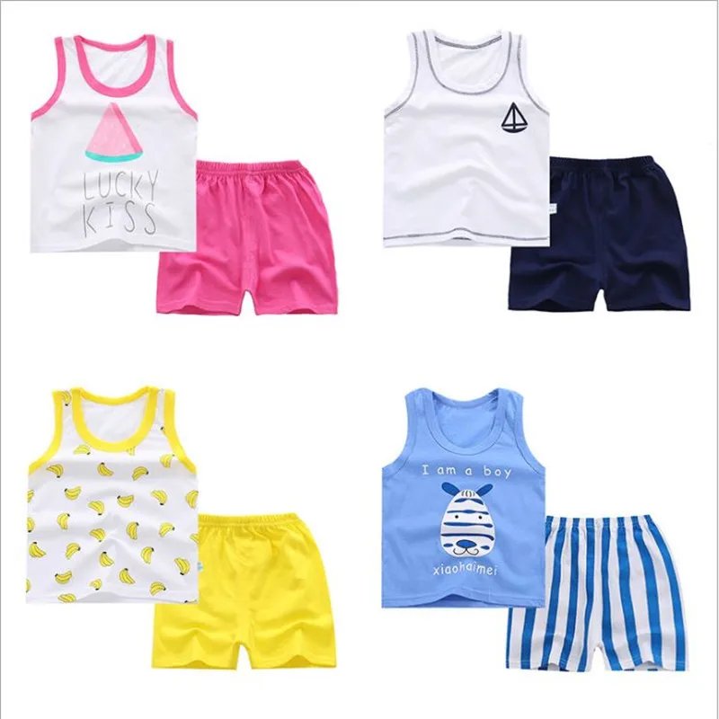 

Infant Clothes Toddler Children Summer Baby Boys Girls Clothing Set Children Sport Kid Suits Tracksuits Cotton Vest + Pants