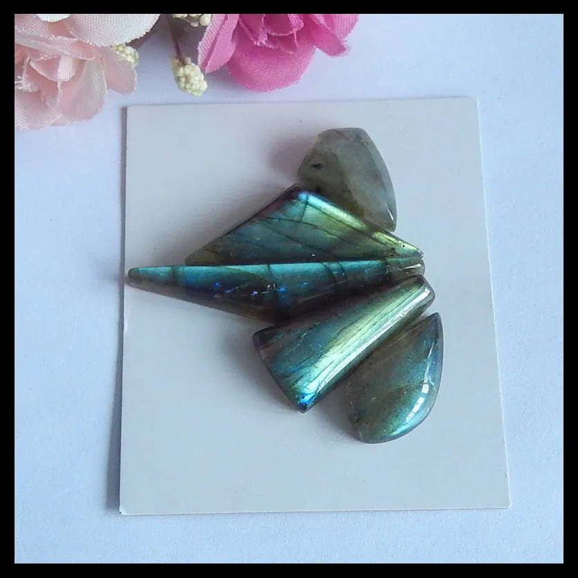 5 PCS Of Natural Labradorite Gemstone Cabochons 43x9x6mm 19x13x6mm 13.1g | Украшения и аксессуары