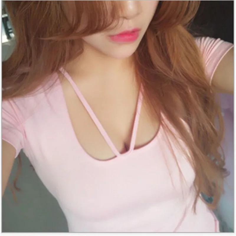 

Women Sexy Slim Top Tees T shirt Low-cut Bottoming Short Sleeve Solid