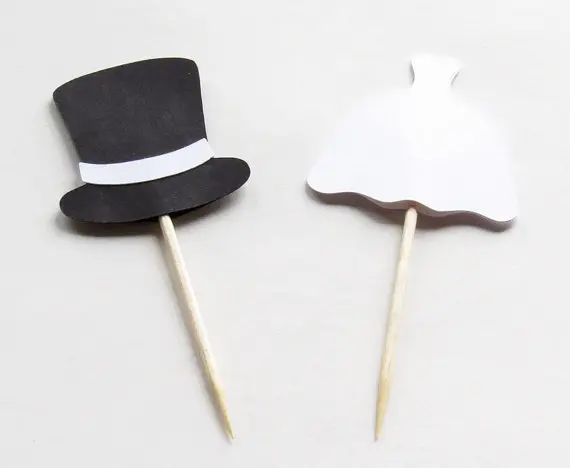 

Top Hat And Wedding Dress Bridal Shower Cupcake Toppers toothpicks engagement birthday party decorations