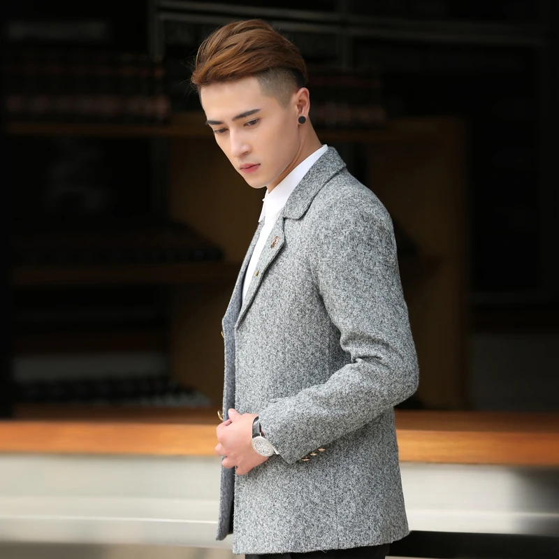 Классический Твид Мужчины Blazer Дизайн Тощий Винтаж Turn Down Воротник Пиджак Моды