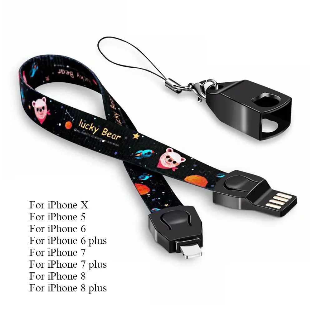 Ascromy мобильный ремень для телефона шеи ремешок на запястье USB кабель для iPhone X 7 8 Plus 6 6 S 5 type C Micro мобильный телефон USB Мультяшные шнурки - Цвет: Wrist Strap forapple