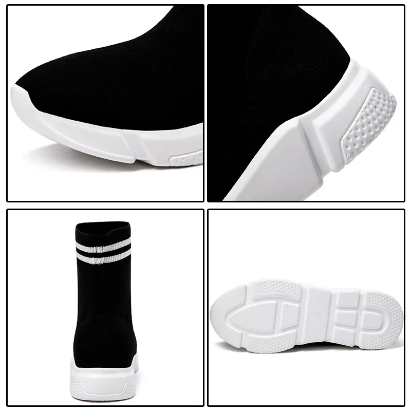 Черные кроссовки на платформе для женщин 2019 Новое поступление носок ботинки до