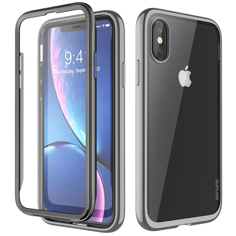 For iPhone X Xs Case SUPCASE UB Electro Full-Body Clear Plated Glitter Slim Hybrid Cover with Built-in Screen Protector |