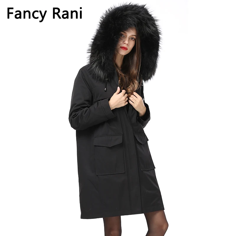 Detachable Natural Mink Fur Liner Parkas Women Multi Rainbow Printed Coats with Real Raccoon Dog Collar 2018 New Winter | Женская одежда