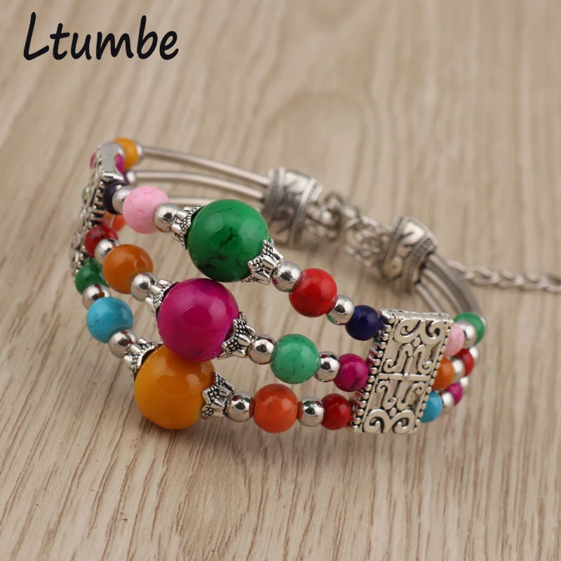Ltumbe этнические Boho браслеты с бусинами из натурального камня Макси Большая маленькая шаровая манжета браслеты и браслеты для женщин племенные ювелирные изделия браслеты