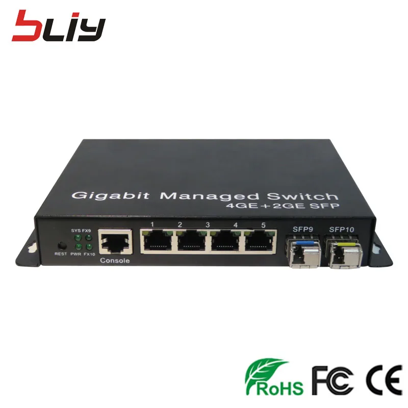 Компактный настольный управляемый медиа конвертер Bliy smart switch Manage с 2 портами SFP и 4
