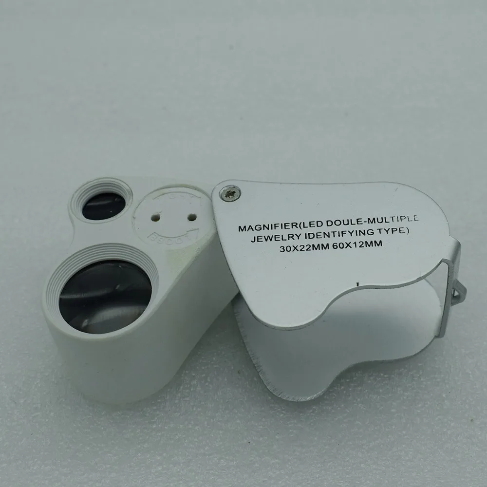 

Dual Lens 30x22mm 60x 12mm Jewelry Loupe Glass Magnifier Magnifying with LED Light