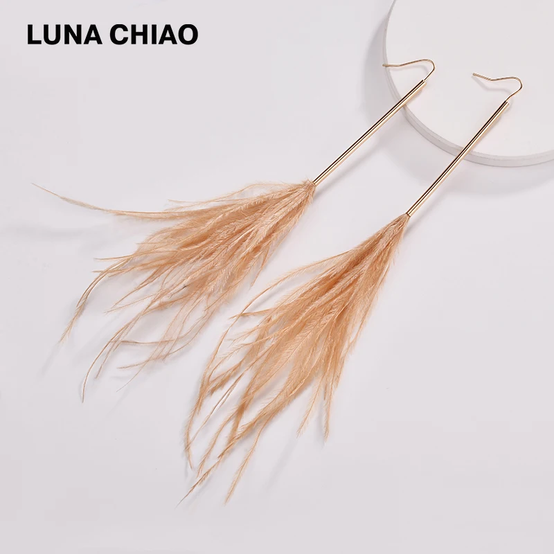 Женские длинные серьги кольца с перьями LUNA CHIAO 2018 перьями|Серьги-подвески| |