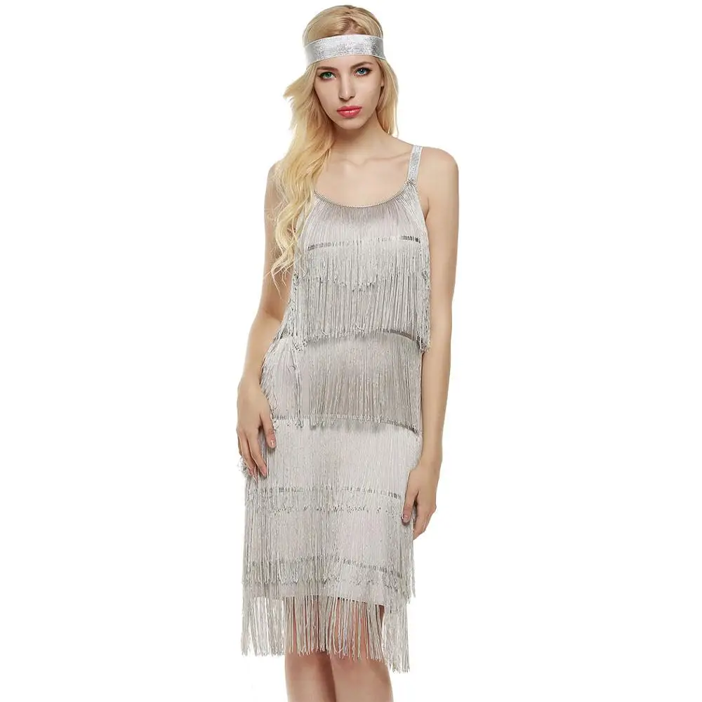 Платье на тонких бретельках с кисточками женский костюм Glam Gatsby модные вечерние