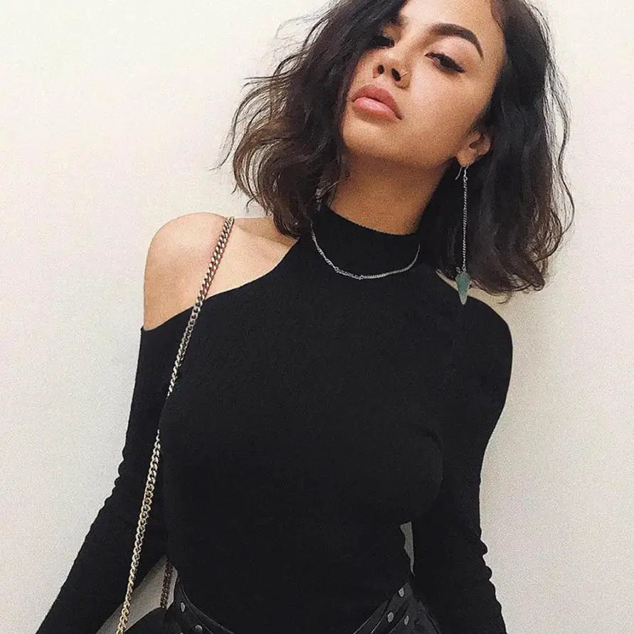 Женская хлопковая футболка с длинным рукавом и круглым вырезом | одежда