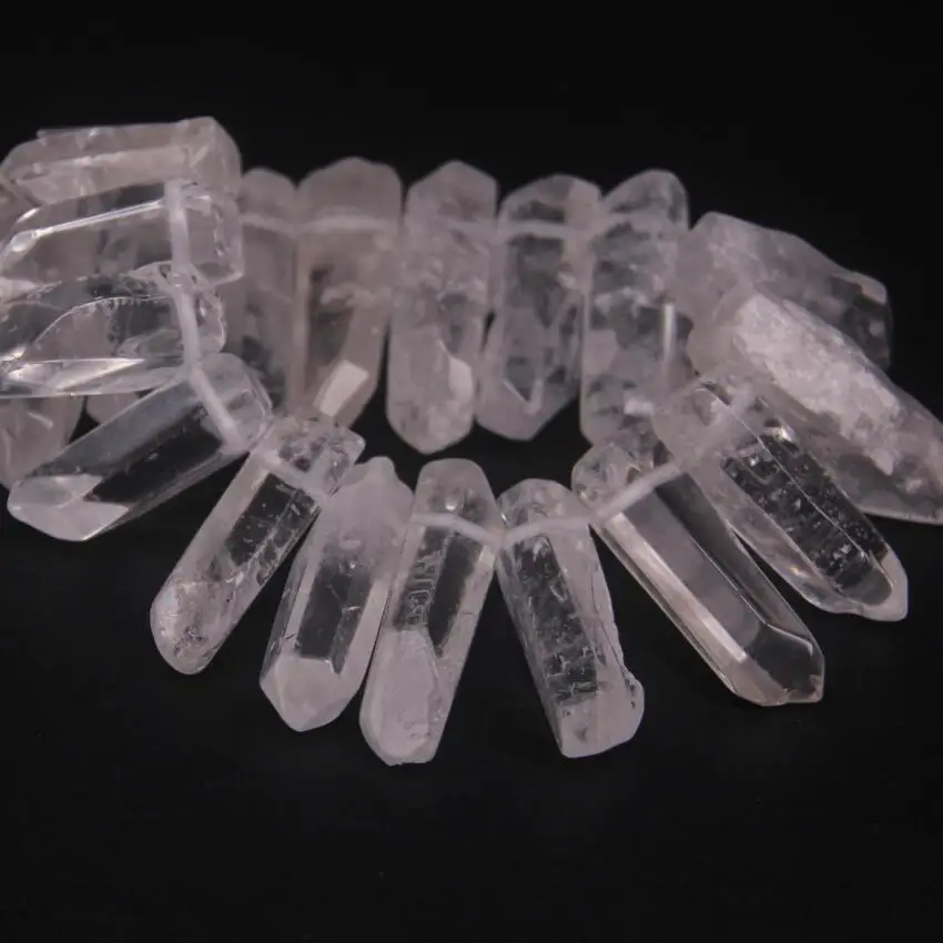 35-38pcs/Strand Large Size Raw Clear Crystal Quartz Top Drilled Points Polished Natural Gems Tusk Stick Spike Pendant Beads Bulk | Украшения