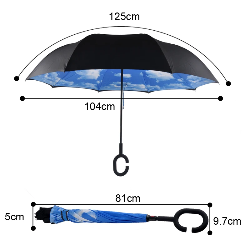 Креативный ветрозащитный складной эпонж двухслойный перевернутый Зонт Chuva 8