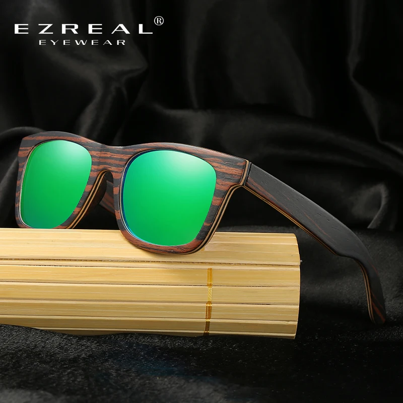 EZREAL деревянные солнцезащитные очки для мужчин бамбуковые Брендовые