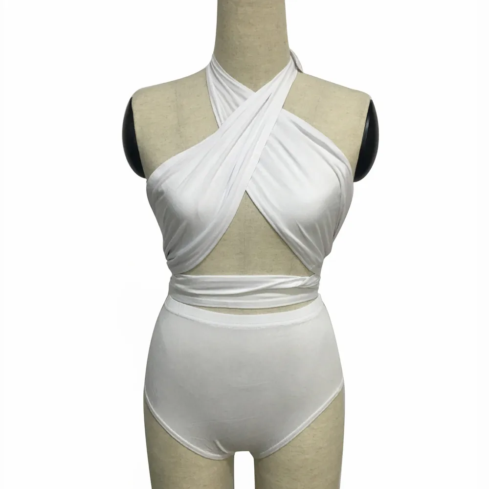 Женский купальник бикини с лямкой на шее высокой талией|Комбинезоны| |