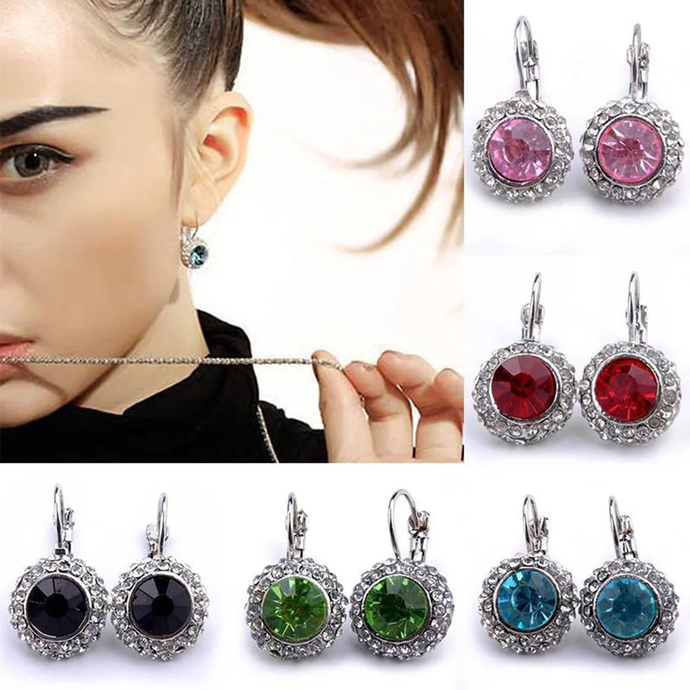 

New Arrival 1 pair Round Shaped Crystal Rhinestones Earrings Ear Studs Ear Pendants Dangle Fashion Jewelry Accessories