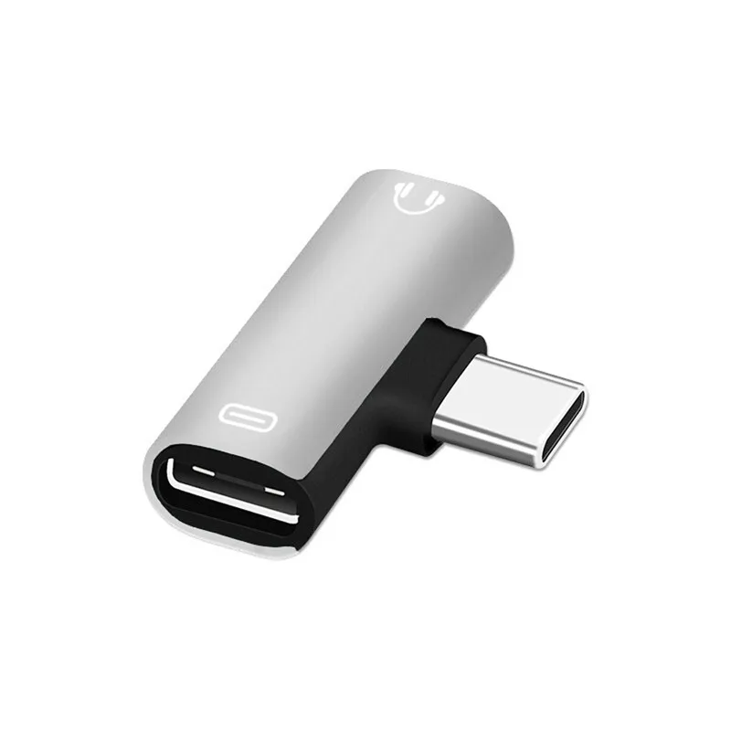 Серебристый Двойной 2 в 1 usb type C до 3,5 мм разъем для зарядки наушников конвертер тип-c Аудио Телефон адаптер для наушников разветвитель для Xiaomi huawei - Цвет: Серебристый