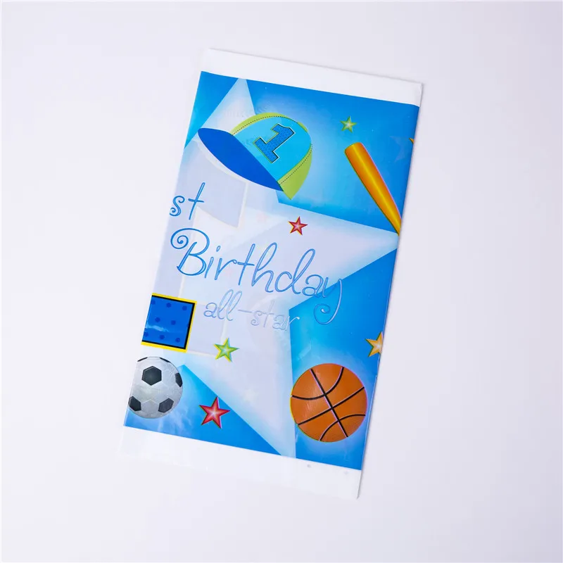 Table Cloth 1 Pcs 1-я Спортивная Тема дети с днем рождения украшения для мальчика Одноразовый бумажный стаканчик, тарелка салфетки скатерть для душа - Цвет: Table Cloth 1 Pcs