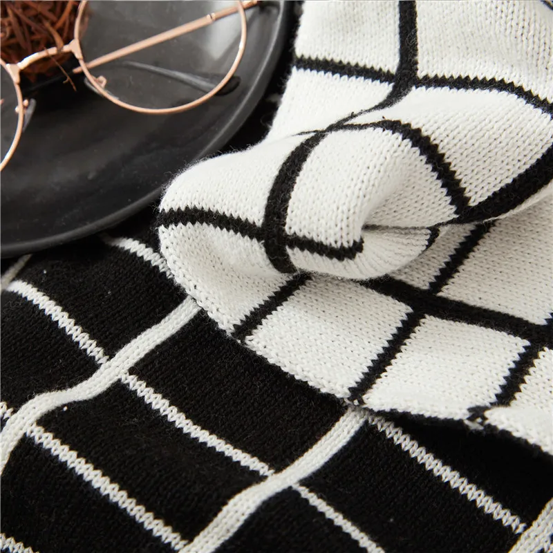 Одеяло в черно белую клетку из 100% хлопка с геометрическим рисунком|cover blanket|home