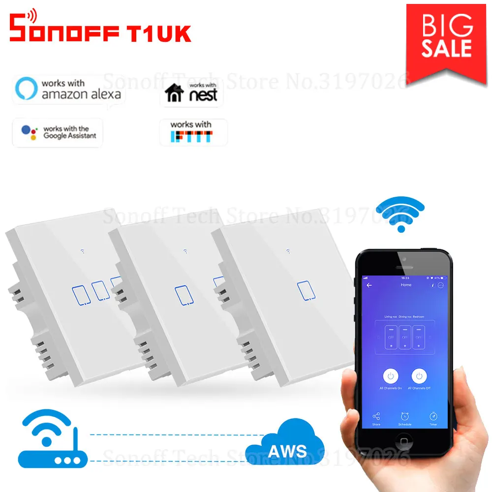 Itead Sonoff T1UK 86 1/2/3 серии TX 433 МГц RF управления Wifi сенсорный выключатель Поддержка LAN работает с Amazon Alexa Google Home IFTTT