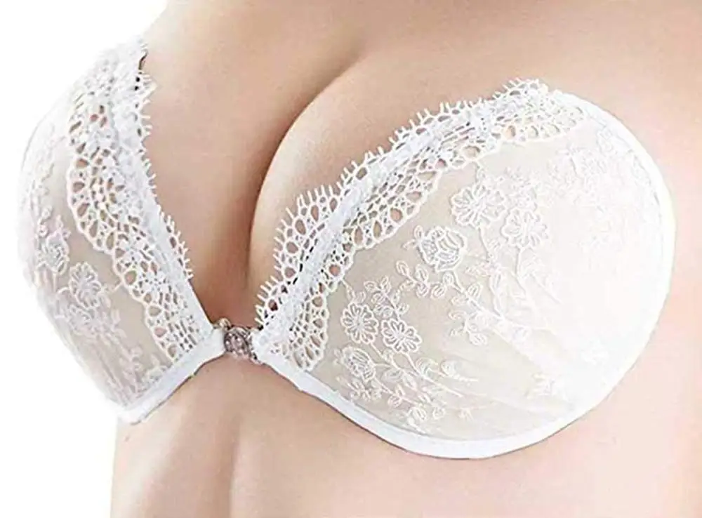 

Sexy Lace Wireless Front Closure Bra Women Push Up Invisible Silicone Push Up Sticky Comfort Breathable Backless Bralette