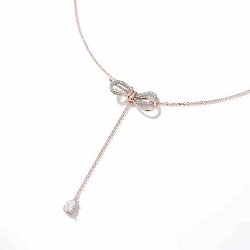 Нежный Хрусталь подвеска с бантом ожерелья розовое золото женская цепочка на