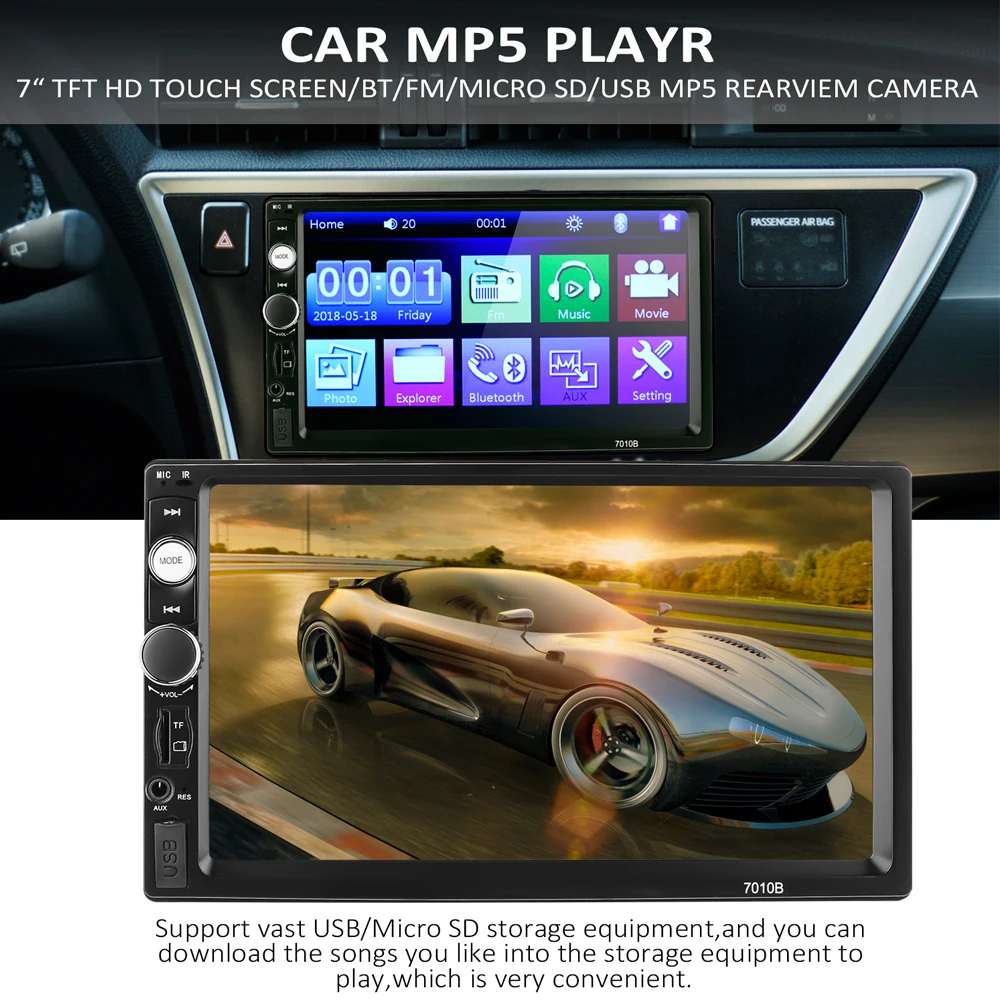 Mirror Link 2 din 7 'Автомагнитола с сенсорным экраном MP5 SD/FM/USB/AUX/Bluetooth автомобильная аудиосистема для камеры заднего вида дистанционное управление